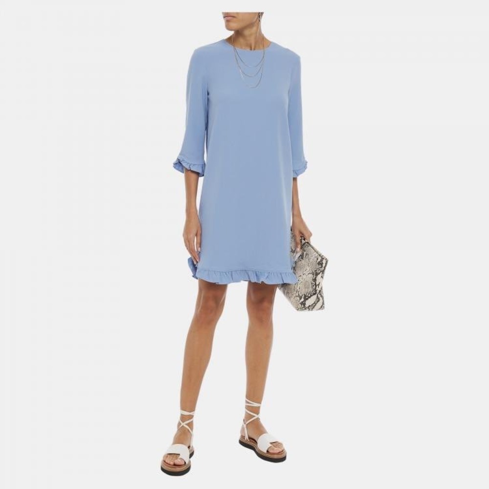 Ganni Clark Ruffle Trim Crepe Shift‎ Dress Powder Blue EU32 US0 Feminine Pastel